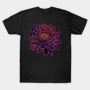 Colorful chrysanthemum or Mums flower drawing - faded orange with purple and blue lines in the petals. T-Shirt